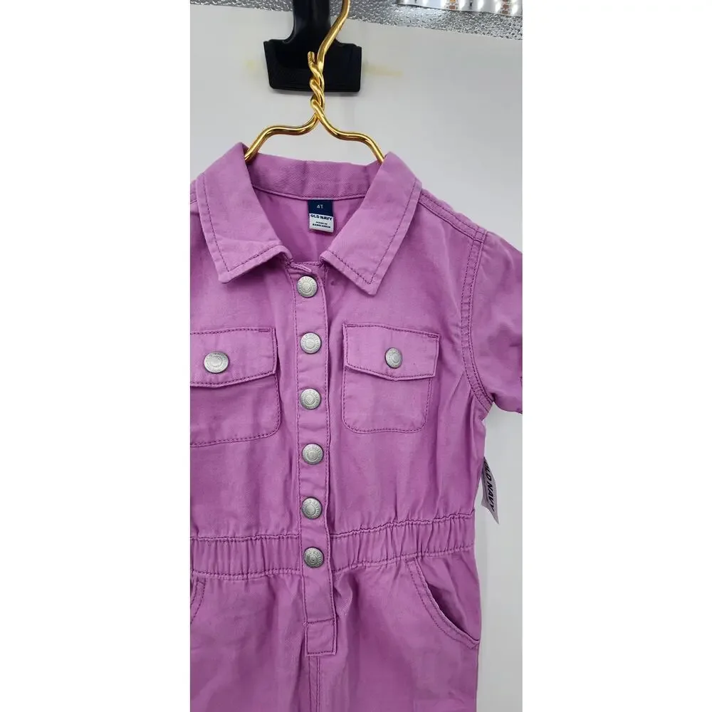 New NWT Old Navy Girls One Piece Purple‎ Denim Jumpsuit Size 4T